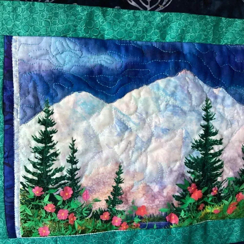 NWT. Hand Crafted Mountain Landscape Quilted Wall Hanging